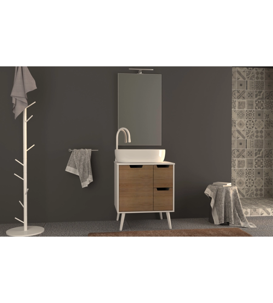 Mobile bagno "madrid" rovere con specchio e lavello, 65x55x75 cm